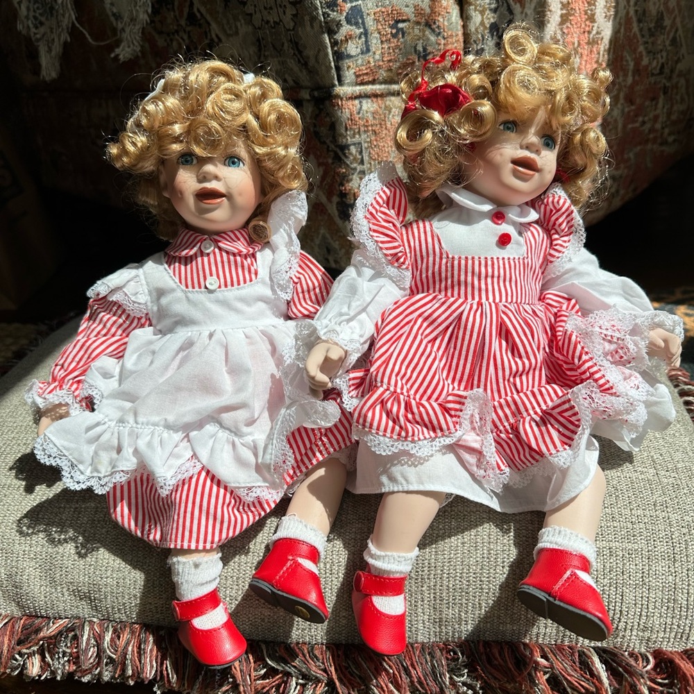 The Heritage Signature Collection Porcelain Dolls Red and White Striped dress